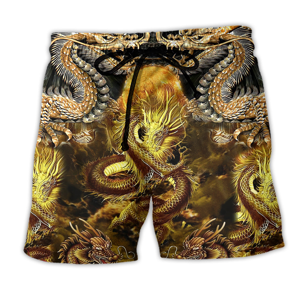 Dragon Love Life Style Gold Pattern - Beach Short - Owl Ohh - Owl Ohh