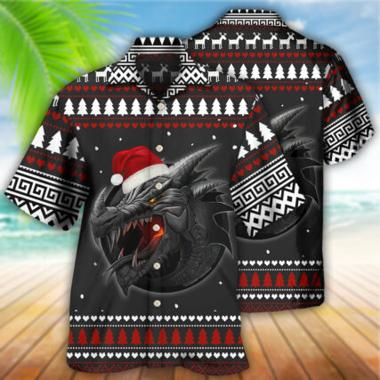 Dragon Merry Christmas Black And Red - Hawaiian Shirt - Owl Ohh - Owl Ohh