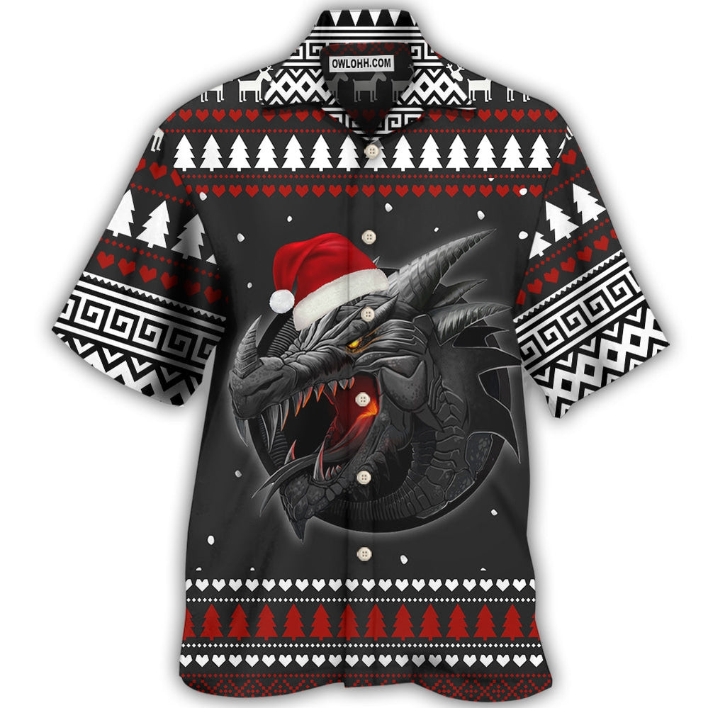 Dragon Merry Christmas Black And Red - Hawaiian Shirt - Owl Ohh - Owl Ohh