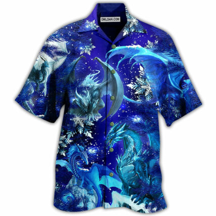Dragon Merry Xmas Snow Love Blue Color - Hawaiian Shirt - Owl Ohh - Owl Ohh
