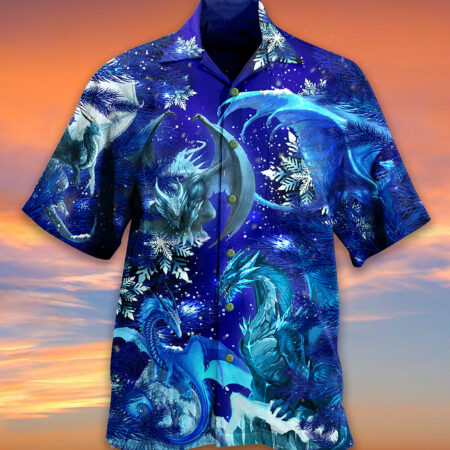 Dragon Merry Xmas Snow Love Blue Color - Hawaiian Shirt - Owl Ohh - Owl Ohh