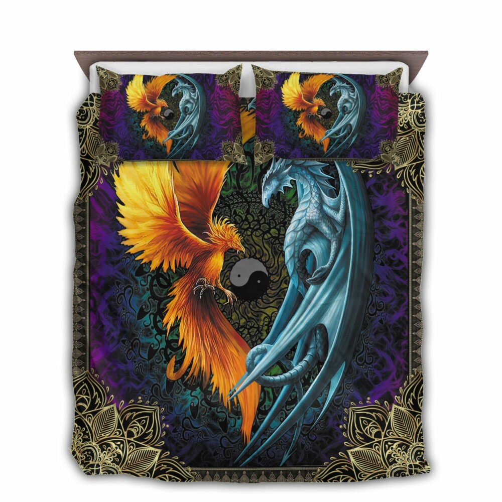Dragon And Phoenix Purple Background - Bedding Cover - Owl Ohh - Owl Ohh