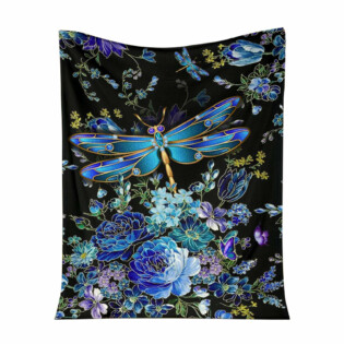 Dragonfly Blue Floral So Lovely - Flannel Blanket - Owl Ohh - Owl Ohh
