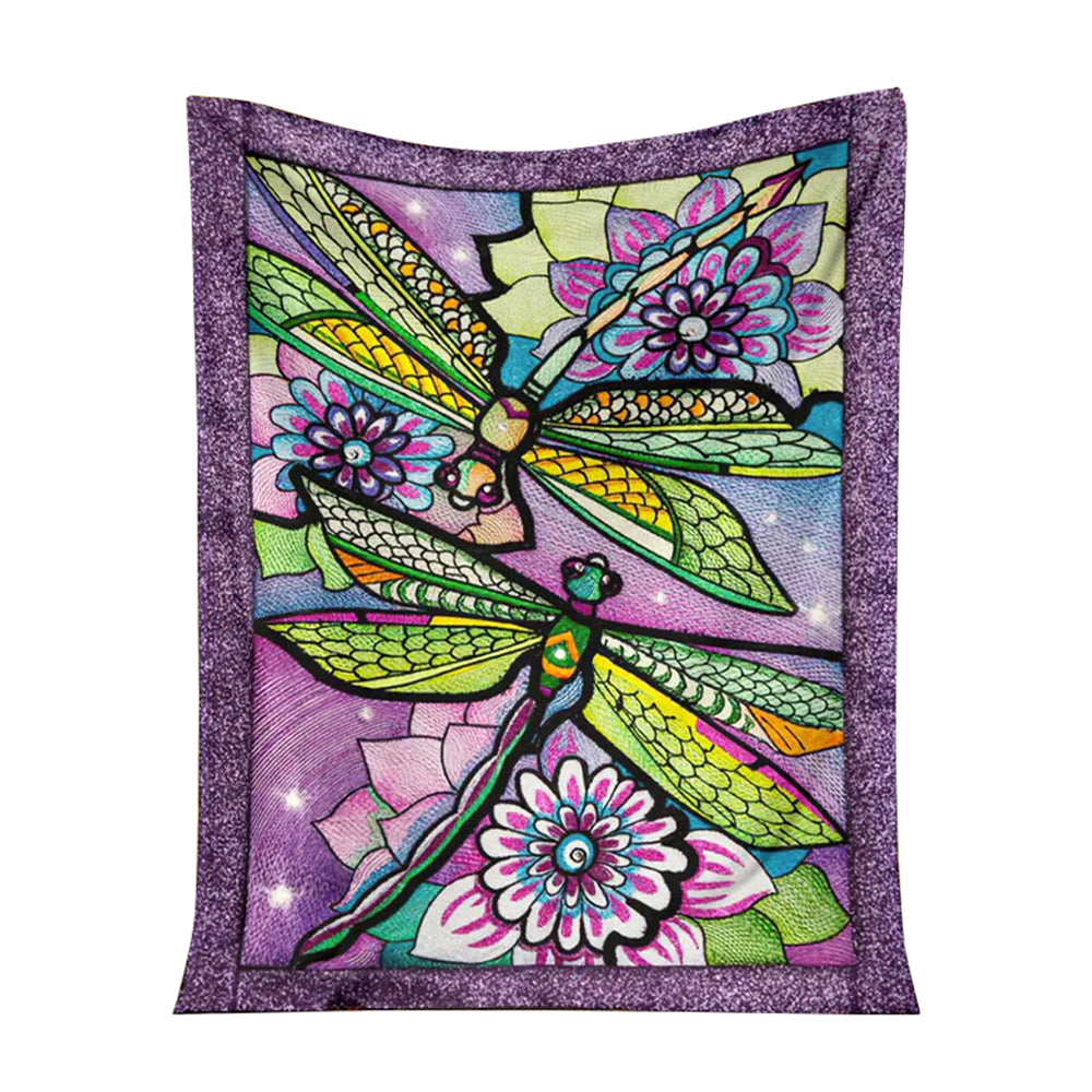 Dragonfly With Beautiful Flower Dragonfly - Flannel Blanket - Owl Ohh - Owl Ohh