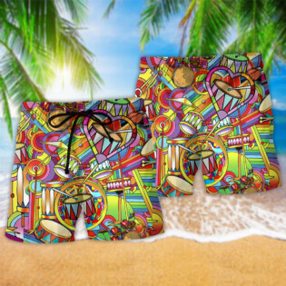 Drum Music Peace Love Drums - Beach Short - Owl Ohh - Owl Ohh
