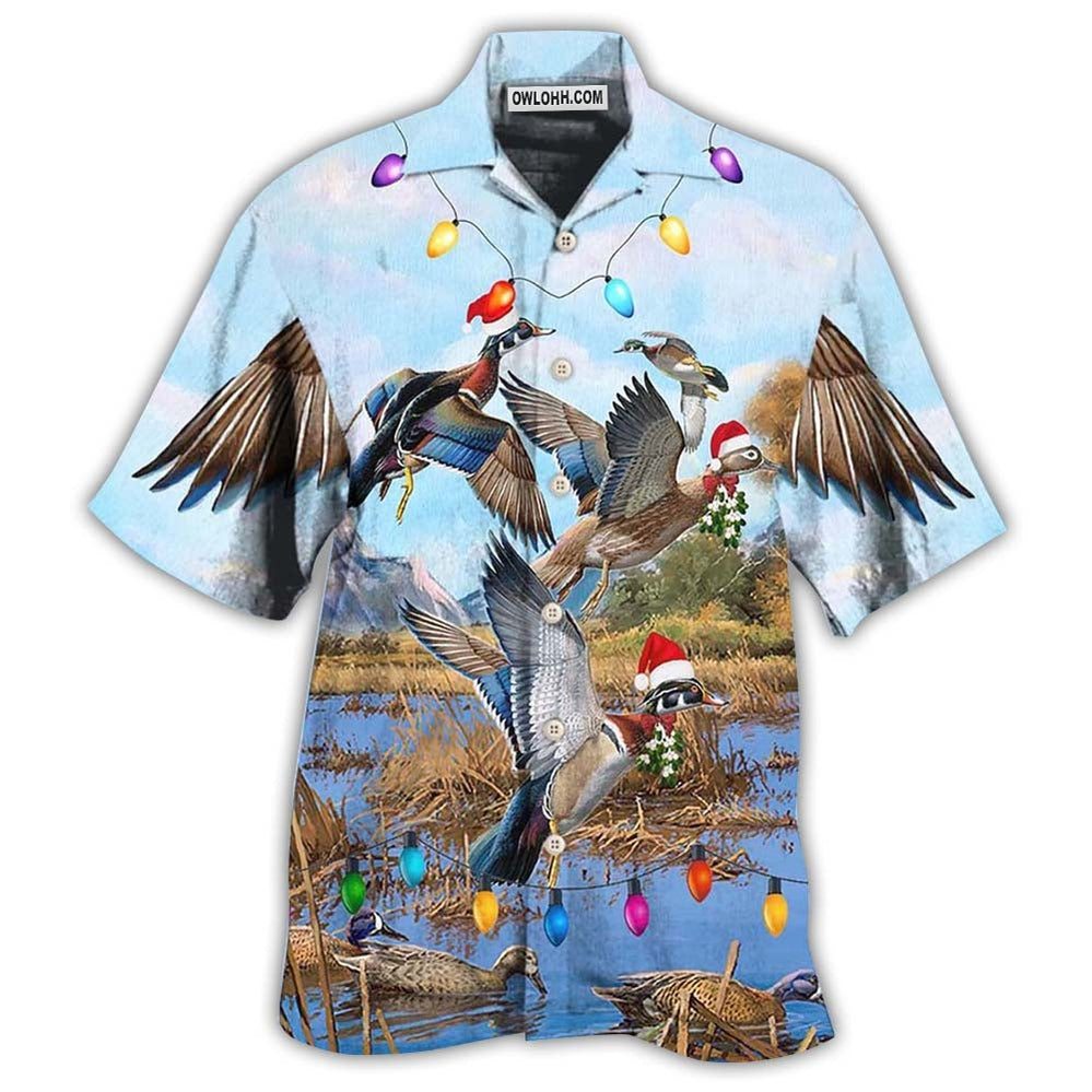 Duck Christmas Light Fly To Sky - Hawaiian Shirt - Owl Ohh - Owl Ohh