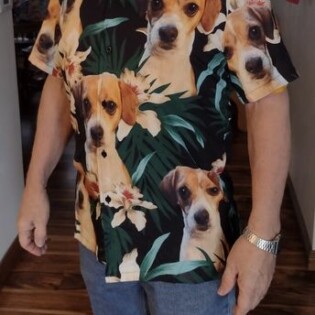 Custom Hawaiian Shirt For Dog Lovers | Personalized Puppy Lovers Gift | Leaves & Flowers Pattern Dark Green Color Aloha Shirt