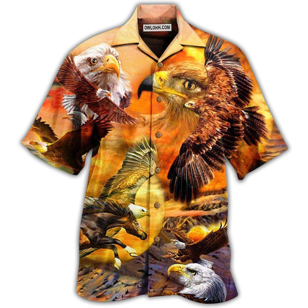 Eagle Flying In The Sunset Sky - Hawaiian Shirt - Owl Ohh - Owl Ohh