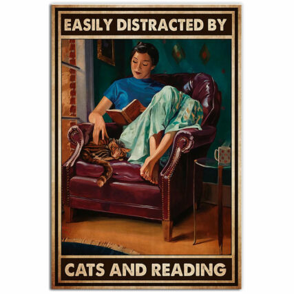 Book Easily Distracted By Cats And Reading - Vertical Poster - Owl Ohh - Owl Ohh