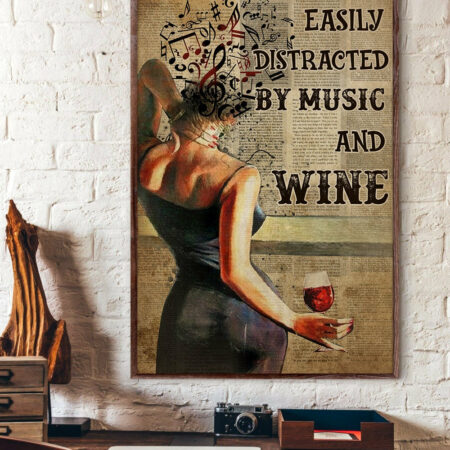 Wine Easily Distracted By Music And Wine - Vertical Poster - Owl Ohh - Owl Ohh