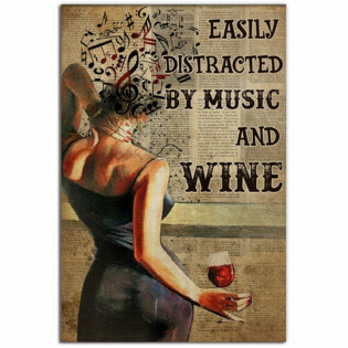 Wine Easily Distracted By Music And Wine - Vertical Poster - Owl Ohh - Owl Ohh