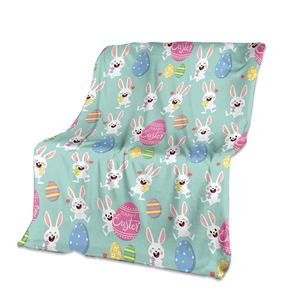 Easter Eggs Bunny Smiling Heart Happy Easter Day - Flannel Blanket - Owl Ohh - Owl Ohh
