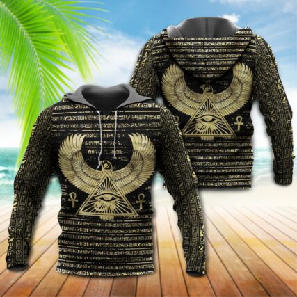 Egyptian Eye of Horus and Hieroglyphs - Hoodie - Owl Ohh - Owl Ohh