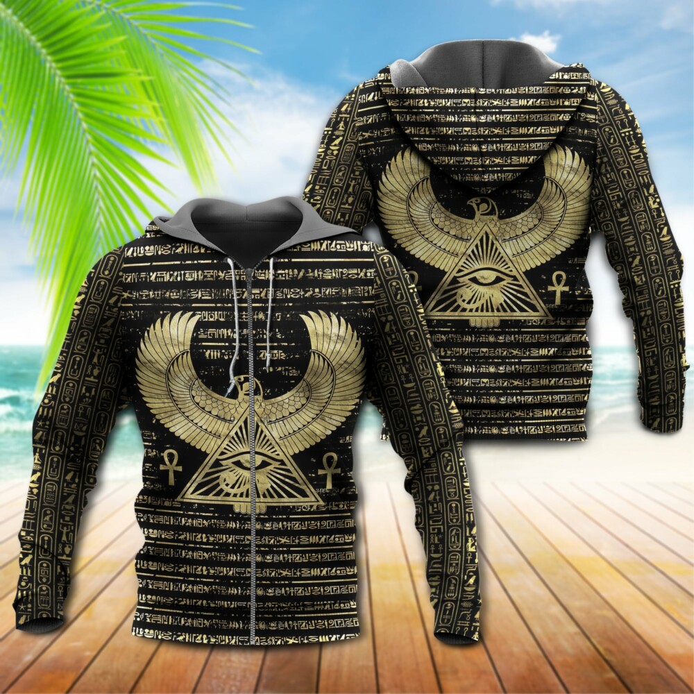 Egyptian Eye of Horus and Hieroglyphs - Hoodie - Owl Ohh - Owl Ohh