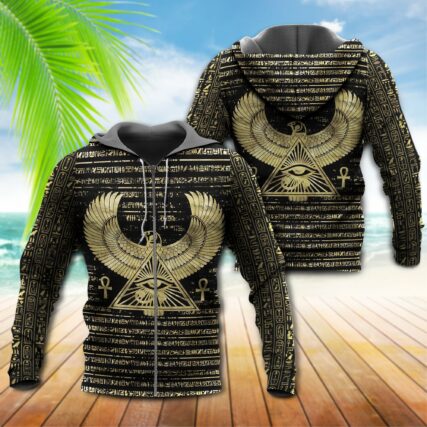 Egyptian Eye of Horus and Hieroglyphs - Hoodie - Owl Ohh - Owl Ohh