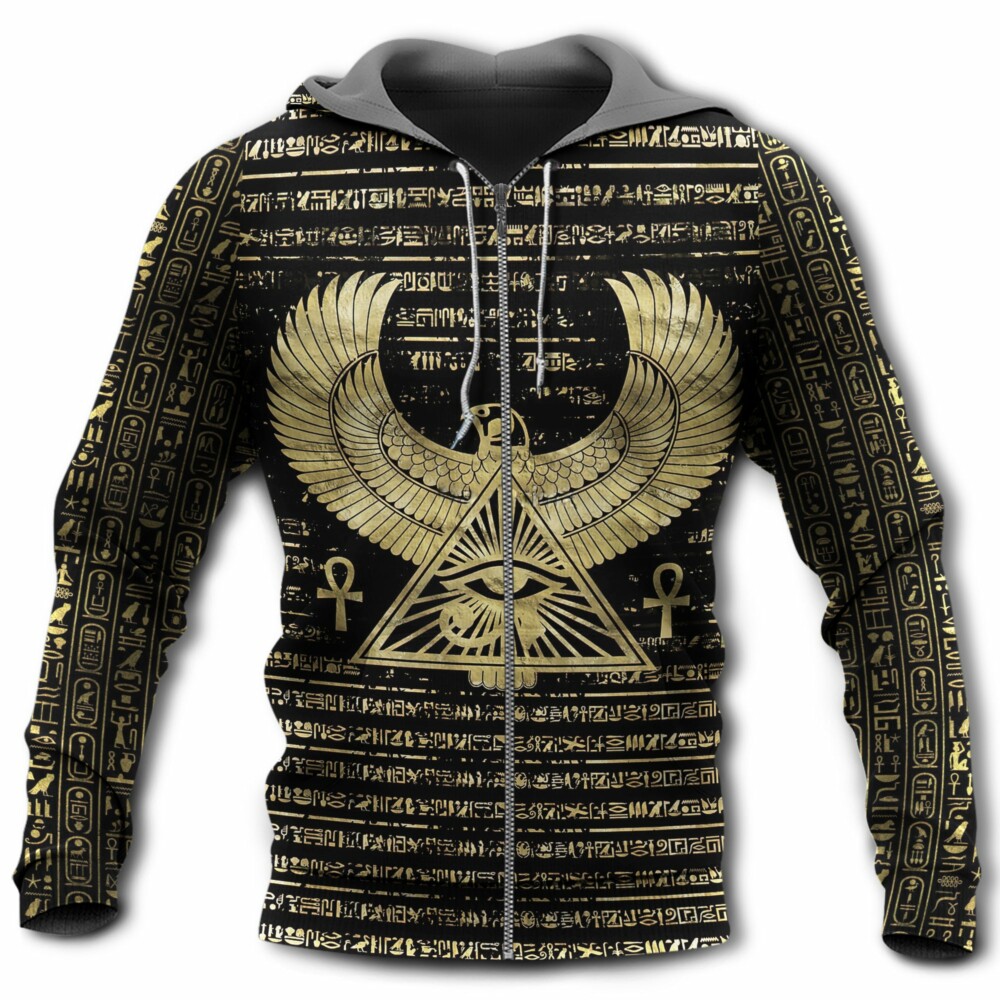 Egyptian Eye of Horus and Hieroglyphs - Hoodie - Owl Ohh - Owl Ohh
