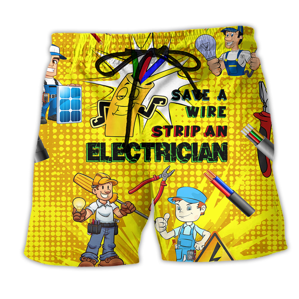 Electrician Save A Wire Stip An Electrician Yellow Color - Beach Short - Owl Ohh - Owl Ohh