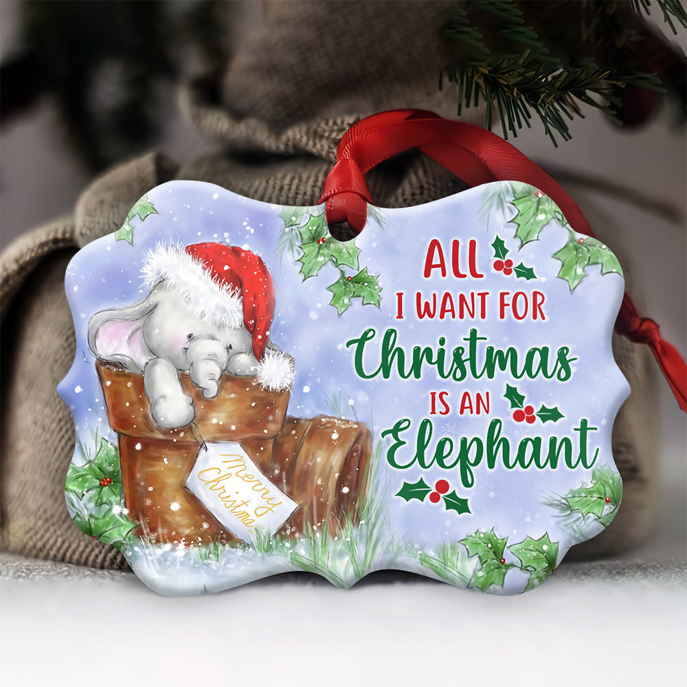 Elephant All I Want For Christmas - Horizontal Ornament - Owl Ohh - Owl Ohh