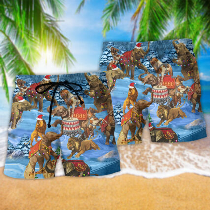 Elephant Circus Show Merry Christmas Cold And Fun - Beach Short-Owl Ohh