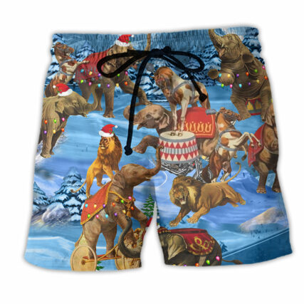 Elephant Circus Show Merry Christmas Cold And Fun - Beach Short-Owl Ohh