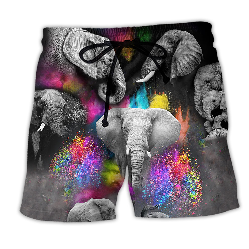 Elephant Colorful And Black Style - Beach Short - Owl Ohh - Owl Ohh