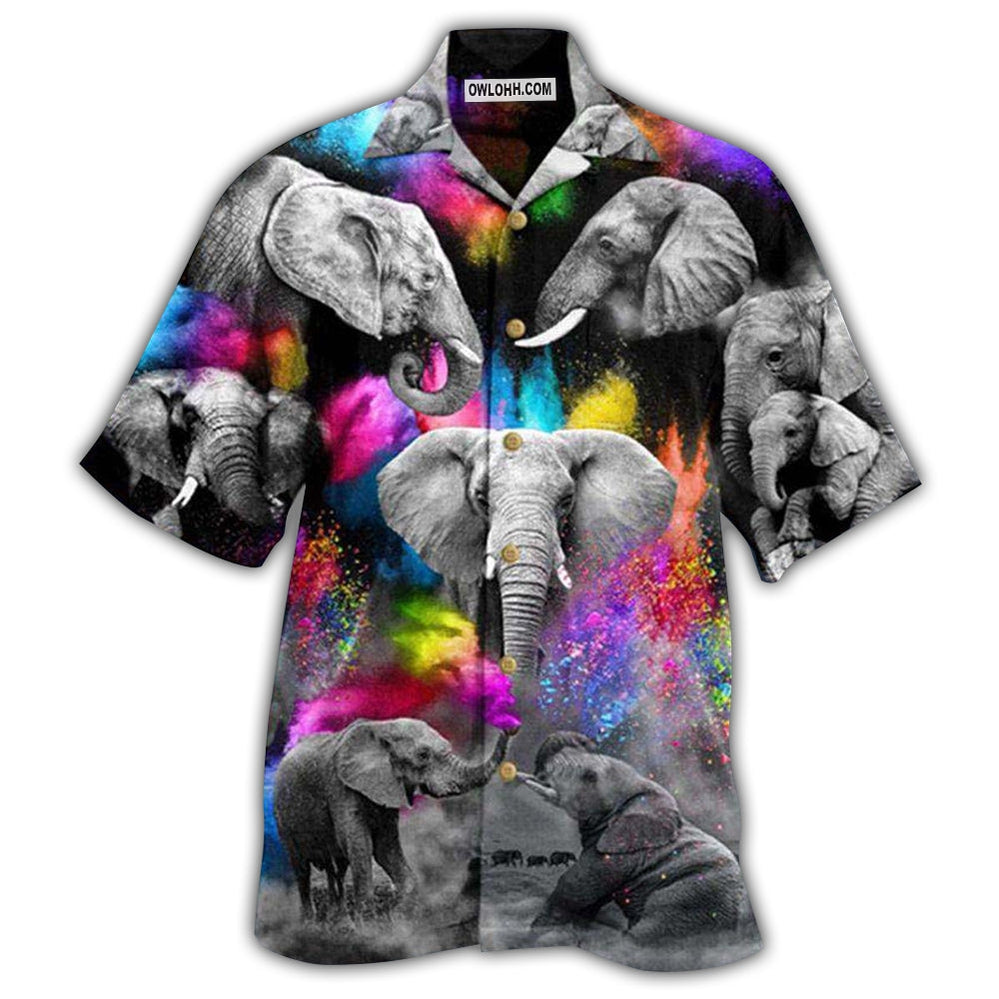 Elephant Grey Elephant With Colorful And Black Style - Hawaiian Shirt - Owl Ohh - Owl Ohh