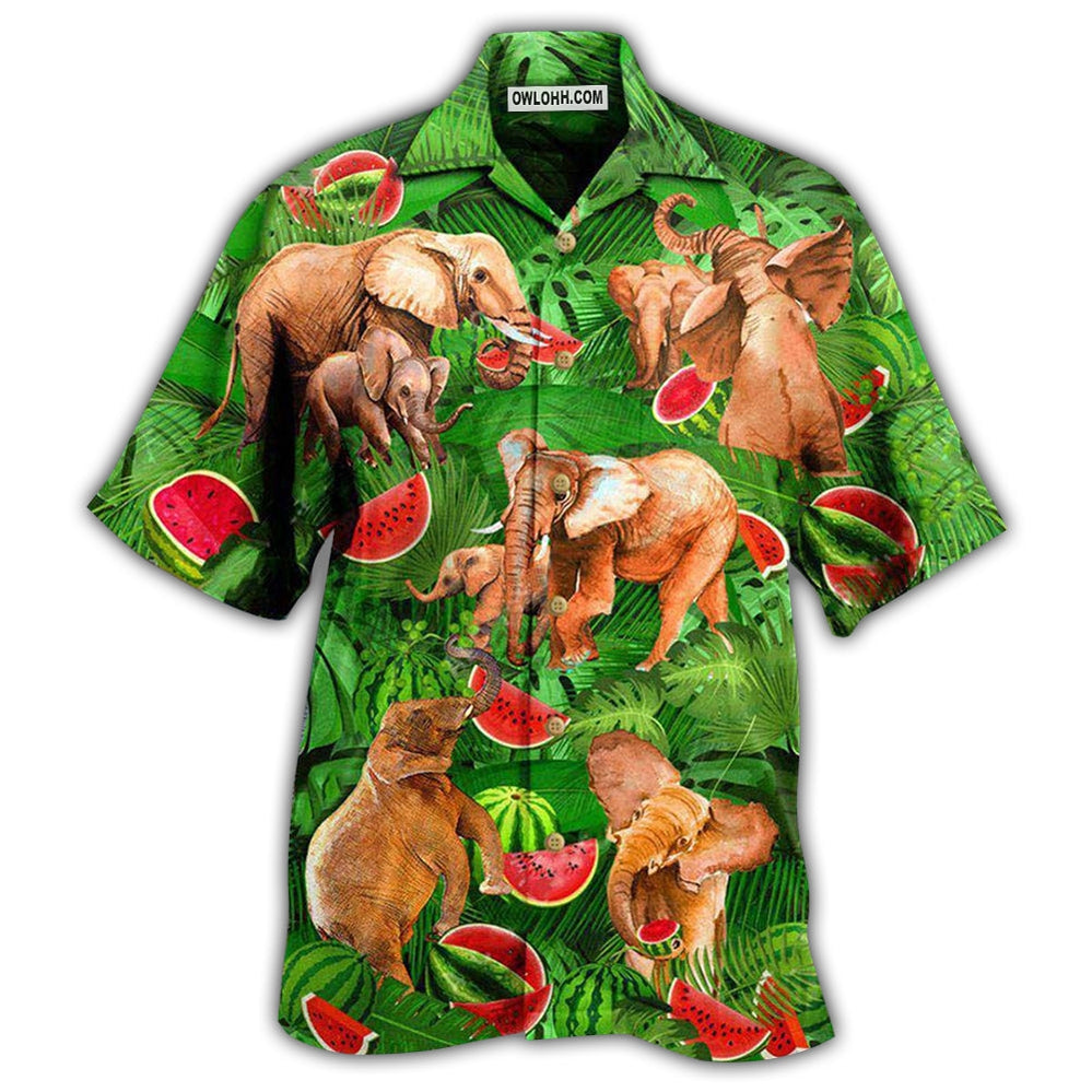 Elephant Funky Watermelon With Elephants Green Leaves - Hawaiian Shirt - Owl Ohh - Owl Ohh