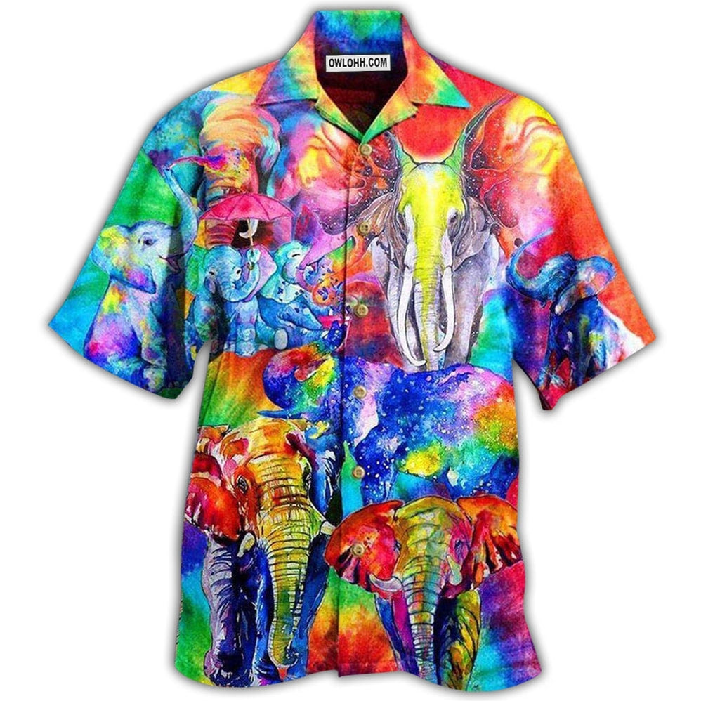 Elephant Happy Rainbow Elephant Family Colorful - Hawaiian Shirt - Owl Ohh for men and women, kids - Owl Ohh