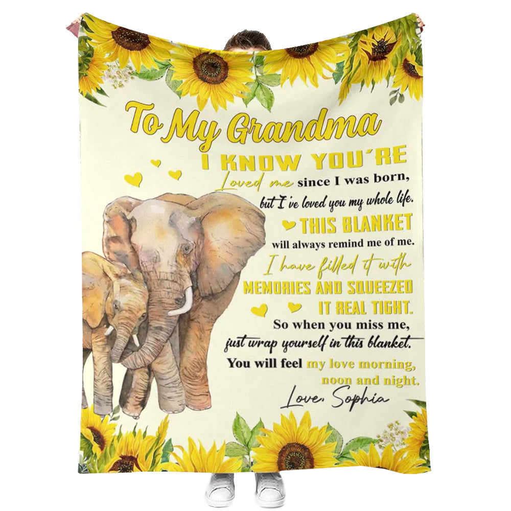 Elephant Sunflower I've Loved You My Whole Life Personalized - Flannel Blanket - Owl Ohh - Owl Ohh