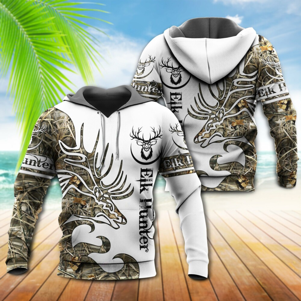 Elk Huntaholic Half Camouflage In Forest - Hoodie - Owl Ohh - Owl Ohh