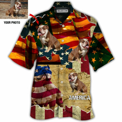 English Bulldog America Sunset Custom Photo - Hawaiian Shirt - Owl Ohh - Owl Ohh