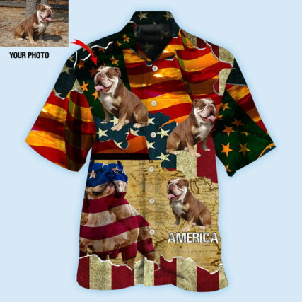 English Bulldog America Sunset Custom Photo - Hawaiian Shirt - Owl Ohh - Owl Ohh
