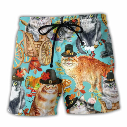 Cat Happy Thanksgiving Autumn - Beach Short - Owl Ohh - Owl Ohh