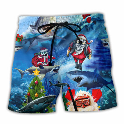 Shark Love Santa America Merry Christmas - Beach Short - Owl Ohh - Owl Ohh