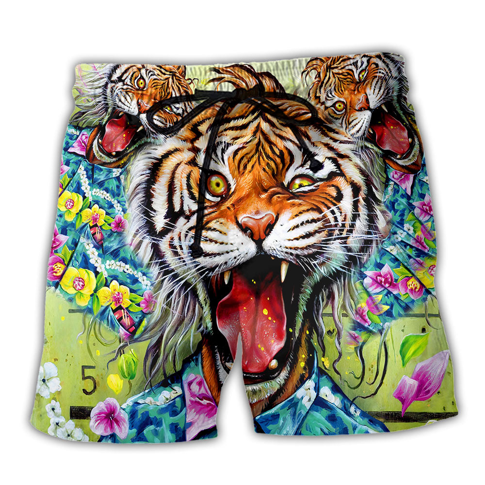 Tiger Awesome With Floral - Beach Short - Owl Ohh - Owl Ohh