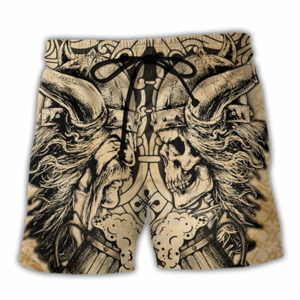 Viking Old Man With Skull Vintage - Beach Short - Owl Ohh - Owl Ohh