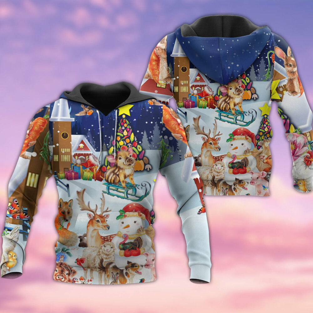 Christmas Happy Animals In The Nice Night - Hoodie - Owl Ohh - Owl Ohh