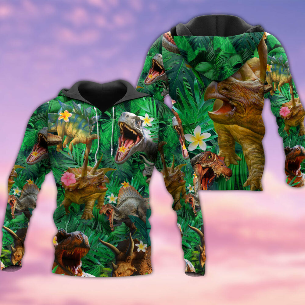 Dinosaur Aloha Style With Green Style - Hoodie - Owl Ohh - Owl Ohh
