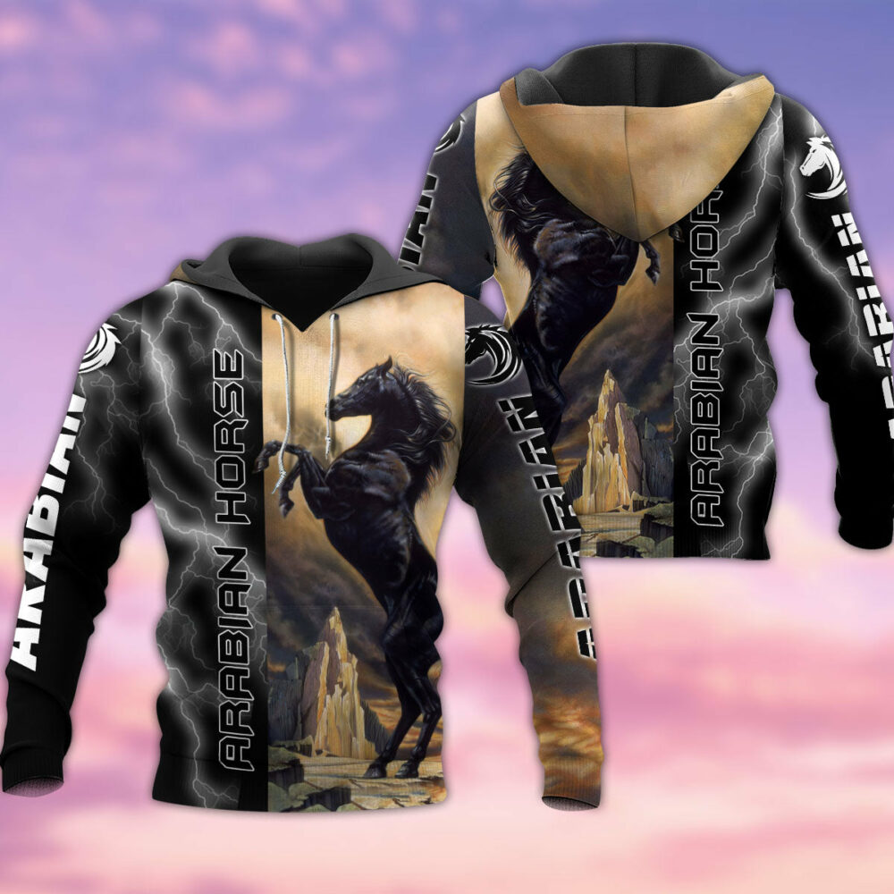 Horse Arabian Horse Black Stallion - Hoodie - Owl Ohh - Owl Ohh