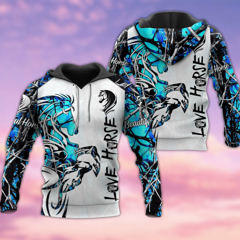 Horser Love Life Blue And White - Hoodie - Owl Ohh - Owl Ohh