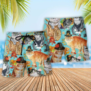 Cat Happy Thanksgiving Autumn - Beach Short - Owl Ohh - Owl Ohh