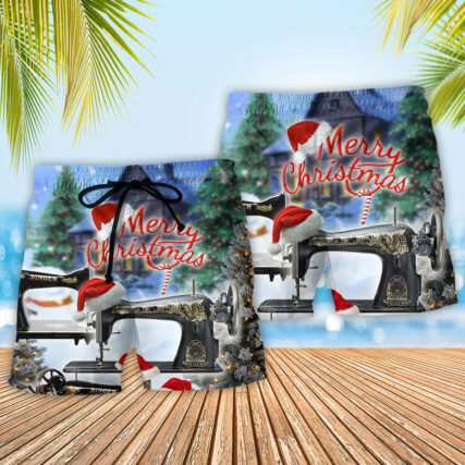 Sewing Machine Merry Christmas Night - Beach Short - Owl Ohh - Owl Ohh