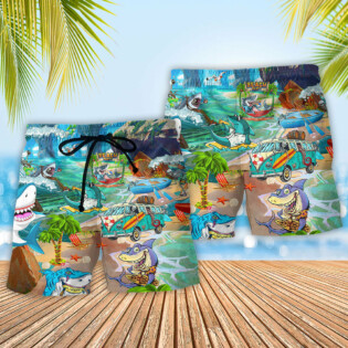 Shark And Skeletons On Summer Beach Party - Beach Short - Owl Ohh - Owl Ohh
