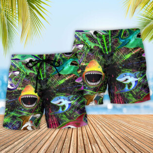 Shark Angry Neon Stunning Style - Beach Short - Owl Ohh - Owl Ohh