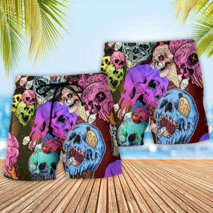 Skull And Ice Cream Color Style - Beach Short - Owl Ohh - Owl Ohh