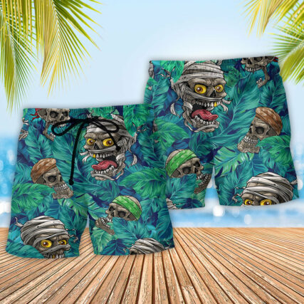 Skull Hide And Seek Tropical Leaf - Beach Short - Owl Ohh - Owl Ohh