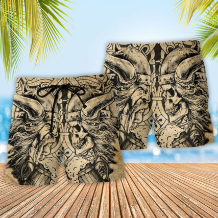Viking Old Man With Skull Vintage - Beach Short - Owl Ohh - Owl Ohh