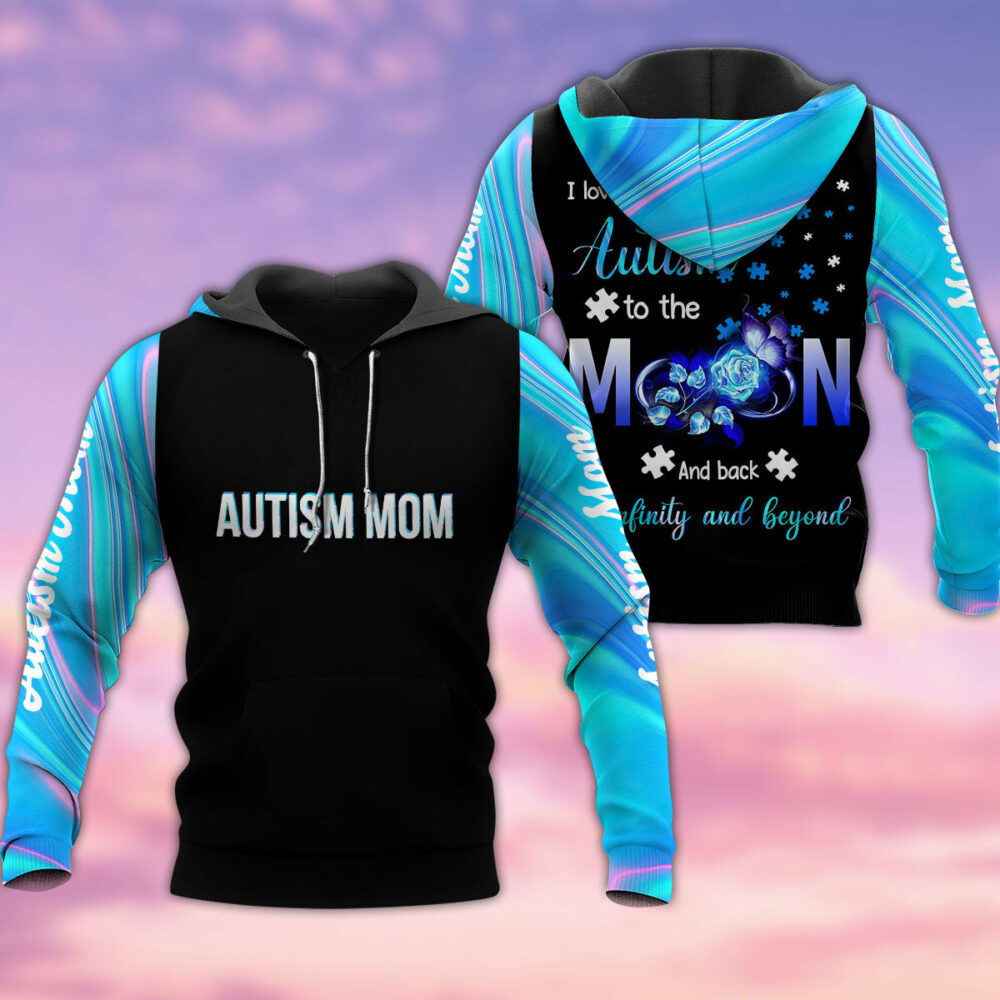 Autism Mom I Love Someone With Autism To The Moon Black Style Personalized- Hoodie - Owl Ohh - Owl Ohh