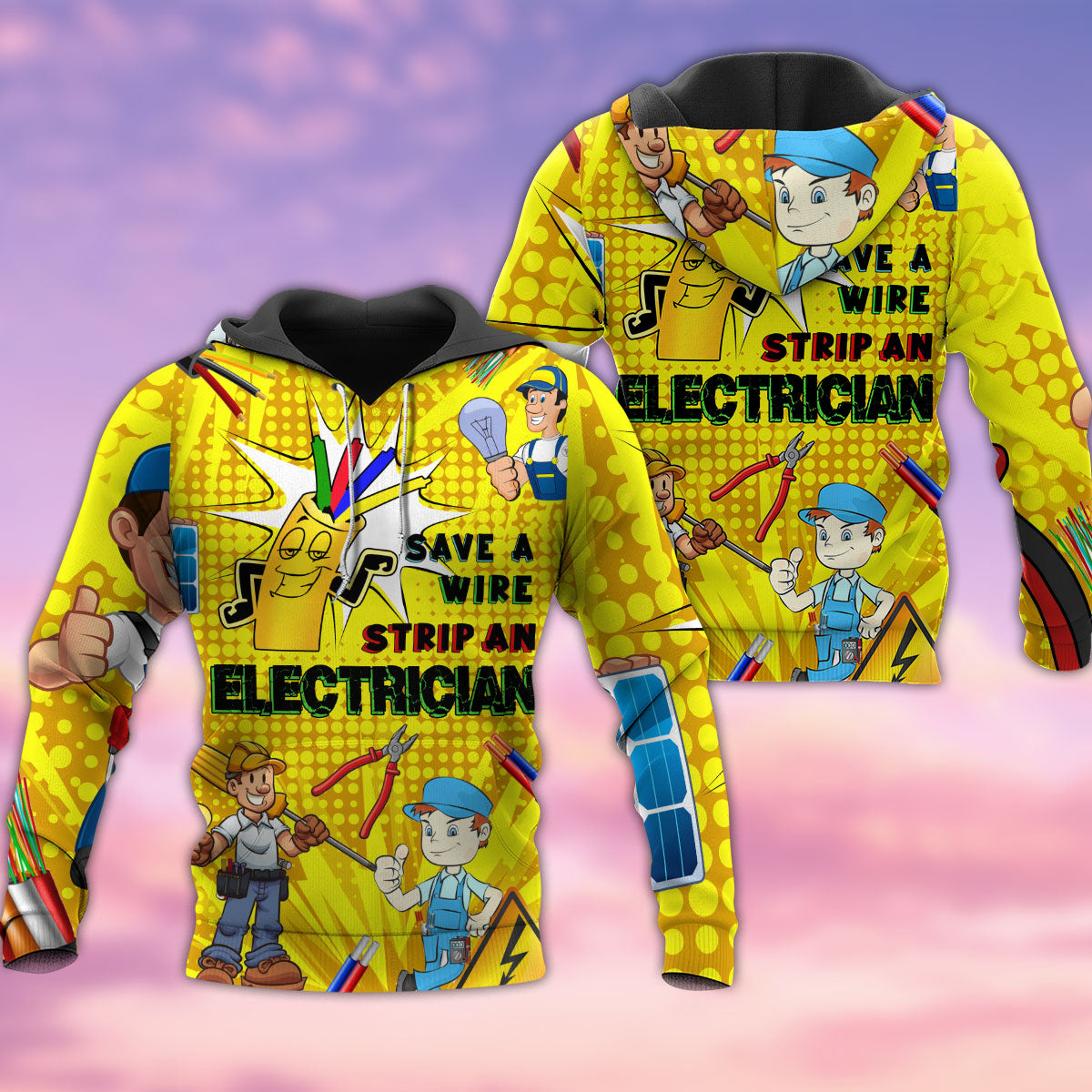 Electrician Save A Wire Strip An Electrician With Yellow Style - Hoodie - Owl Ohh