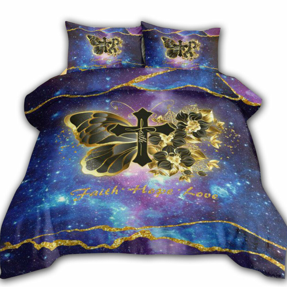 God Butterfly Faith Cross Gold Flower Butterfly Christian Galaxy - Bedding Cover - Owl Ohh - Owl Ohh